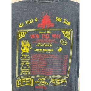 OPEN 925 Wok This Way Chinese Restraunt Graphic T-Shirt Dragon Acid Wash